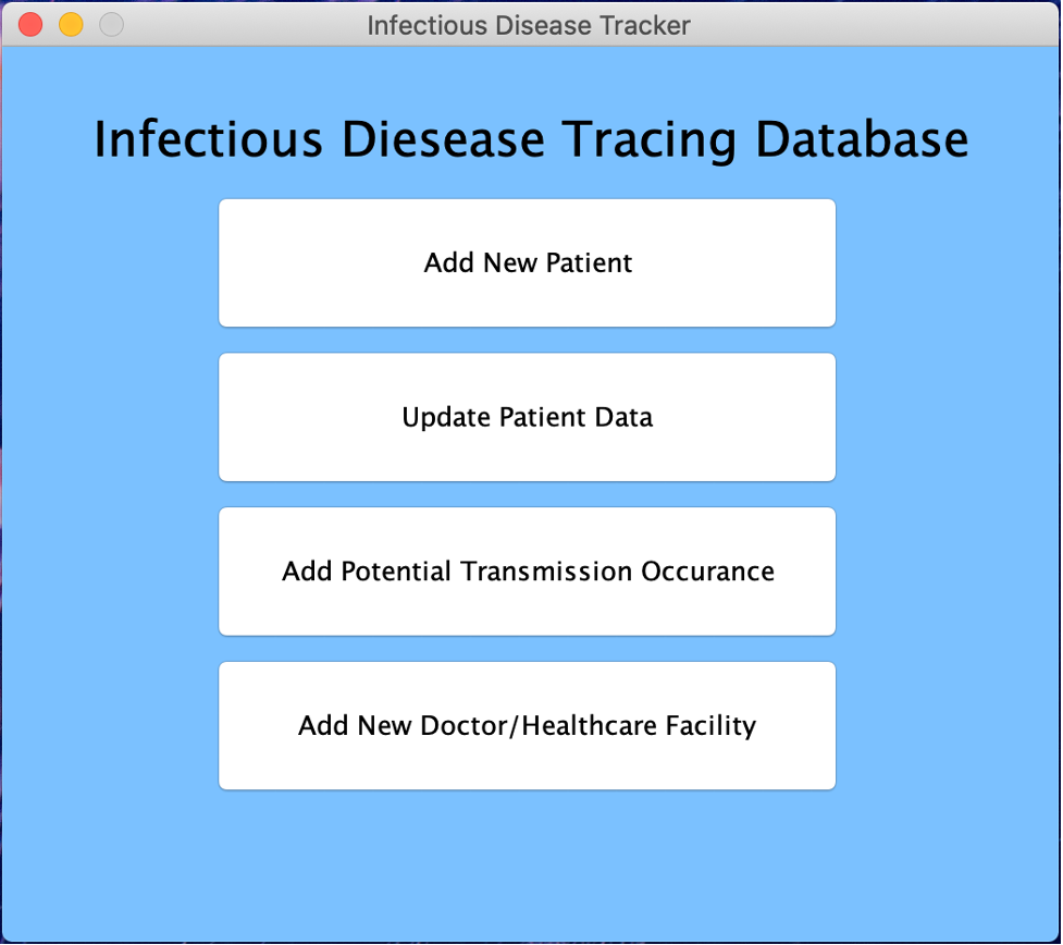 Contact Tracer GUI Homepage